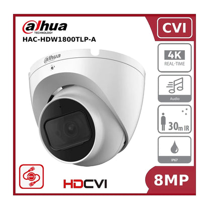 8MP Dahua DH-HAC-HDW1800TLP-A 8MP 4K IR HDCVI Lite Series, Fixed Lens, HDoC Turret Camera