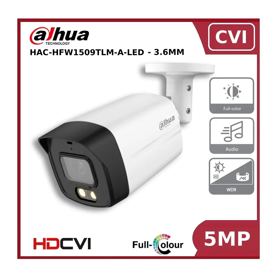 5MP Dahua DH-HAC-HFW1509TLM-A-LED 5MP Full-colour HDCVI Bullet Camera 3.6MM
