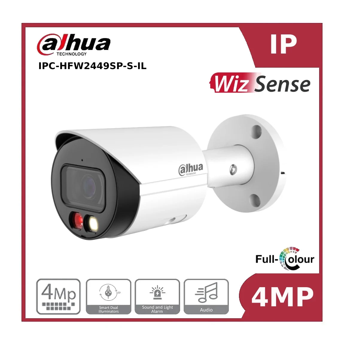 Dahua DH-IPC-HFW2449S-S-IL 4MP Smart Dual Light Fixed-focal Bullet WizSense Network Camera