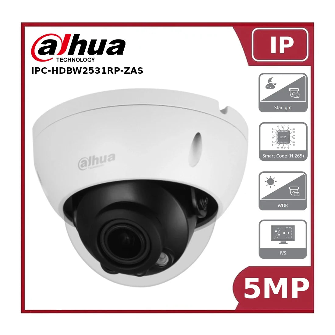 Dahua IPC-HDBW2531RP-ZAS -5MP Lite IR Vari-Focal Dome Network Camera"NR"