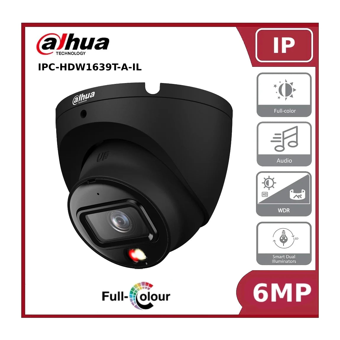 Dahua IPC-HDW1639T-A-IL-S6 6MP Entry Smart Dual Light Fixed-focal Eyeball IP Network Camera With Built In Mic