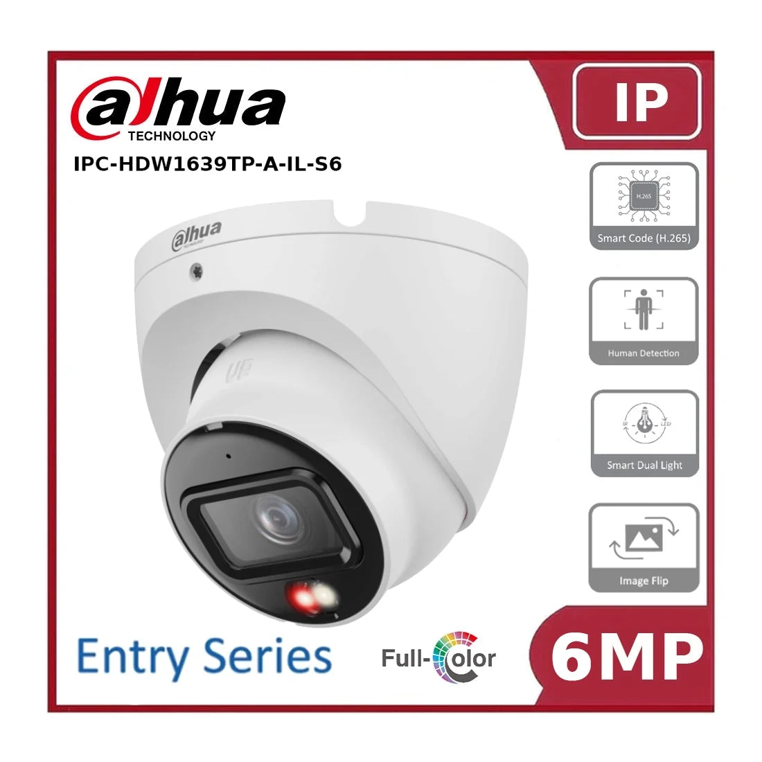 Dahua DH-IPC-HDW1639TP-A-IL-S6 6MP Smart Dual Light Turret IP Camera