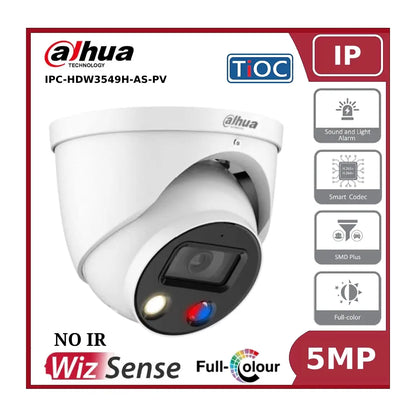 Dahua IPC-HDW3549H-AS-PV 5MP WizSense, TiOC IP67 Fixed Lens, 30M Active Deterrence IP Turret Camera"EOL"