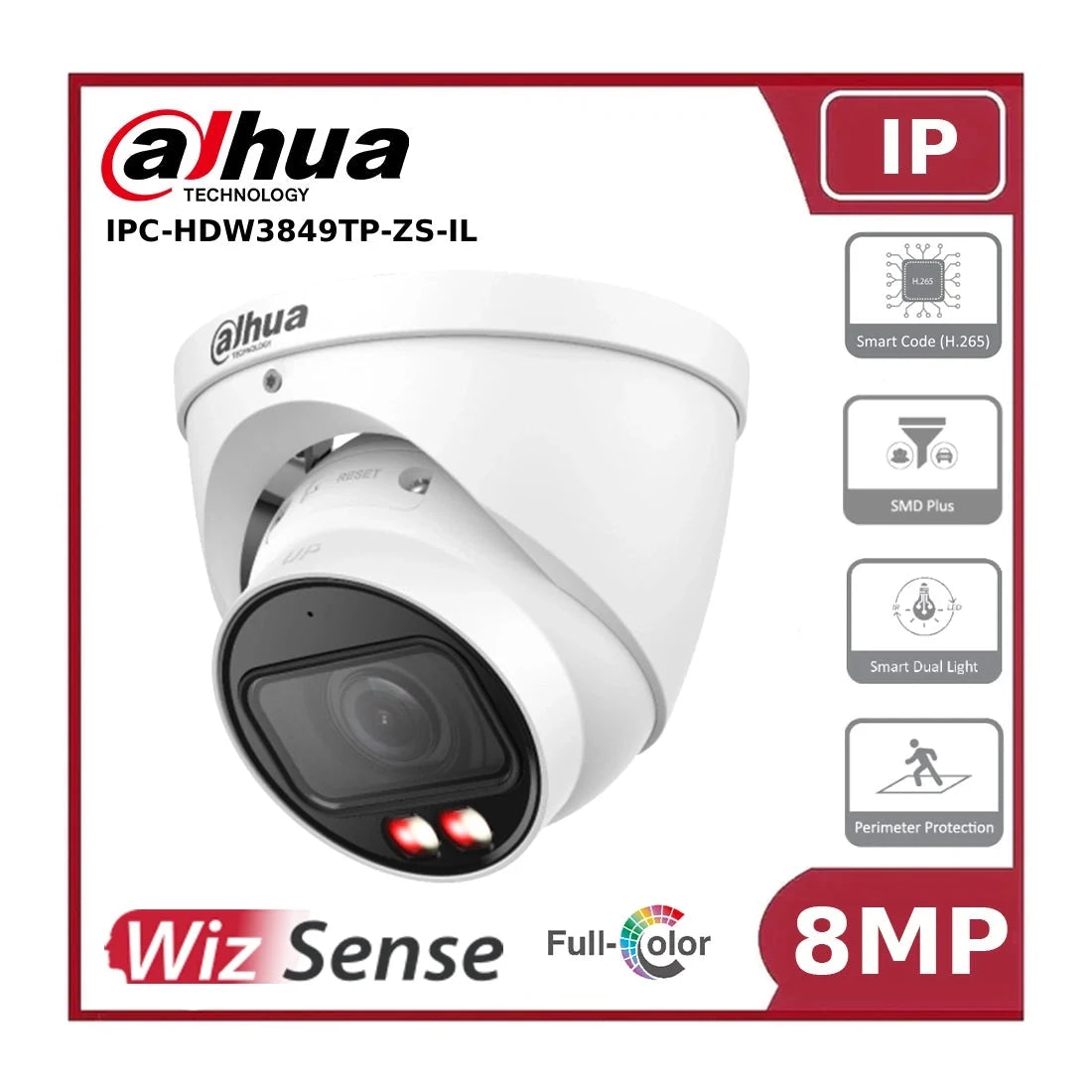 Dahua IPC-HDW3849TP-ZS-IL - 8MP Smart Dual Light Vari-Focal Eyeball WizSense Network Camera "NR"