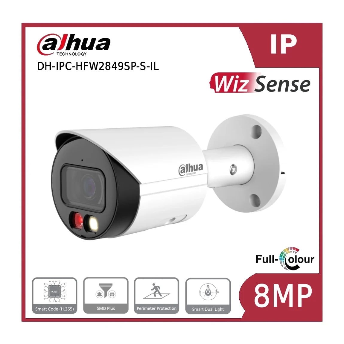 Dahua IPC-HFW2849SP-S-IL - 8MP Smart Dual Light Fixed-Focal Bullet WizSense Network Camera