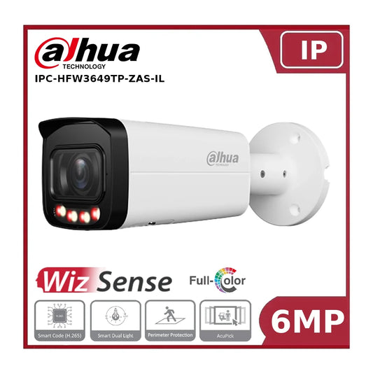 Dahua DH-IPC-HFW3649TP-ZAS-IL WizSense IP 6MP Smart Dual Light Bullet Camera, Varifocal Lens"NR"