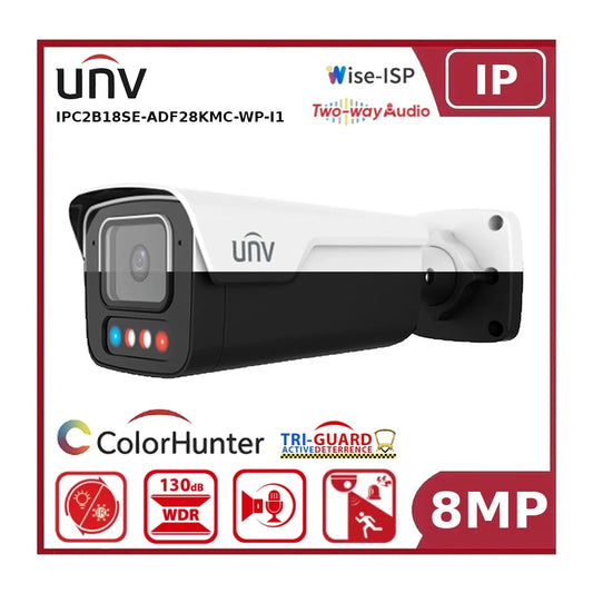 Uniview IPC2B18SE-ADF28KMC-WP-I1 8MP IP Camera, Fixed Lens, OwlView, Tri-Guard 3.0, AI, Two-Way Talk