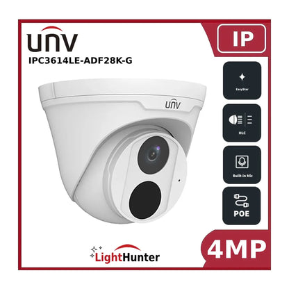 UNV 4MP Lighthunter 2.8MM Fixed Lens IP Turret CCTV Camera - UIPC3614LE-ADF28K-G