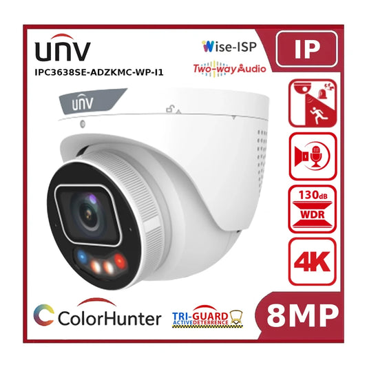 Uniview IPC3638SE-ADZKMC-WP-I1 8MP Varifocal IP Camera, OwlView Plus, Tri-Guard 3.0, AI, Two-Way Talk "NR"