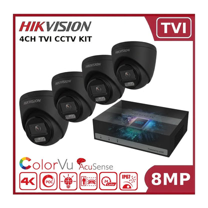 Hikvision 8MP 4K ColorVu CCTV Kit with 4 PoC Turret Cameras, AcuSense eDVR & 1TB SSD