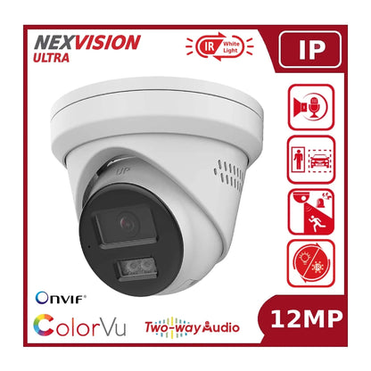 Nexvision Ultra 12MP IPC-T2129HA-LIUF/SL Ultra High Definition Hybrid Light ColorVu + IR Turret IP PoE Camera with Two-Way Audio Human Vehicle Detection IP67