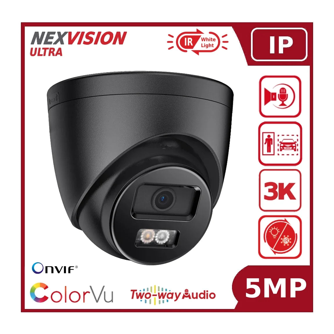Nexvision Pro 5MP IPC-T259HA-LIUF/SL 3K ColorVu Hybrid Light IP Turret Camera with Two-Way Audio Human Vehicle Detection IP67