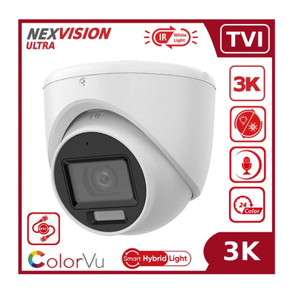 Nexvision Ultra 5MP NVC-T159H-LFS 3K ColorVu Hybrid Light TVI Turret Analogue Camera with AoC Built in Mic IP67