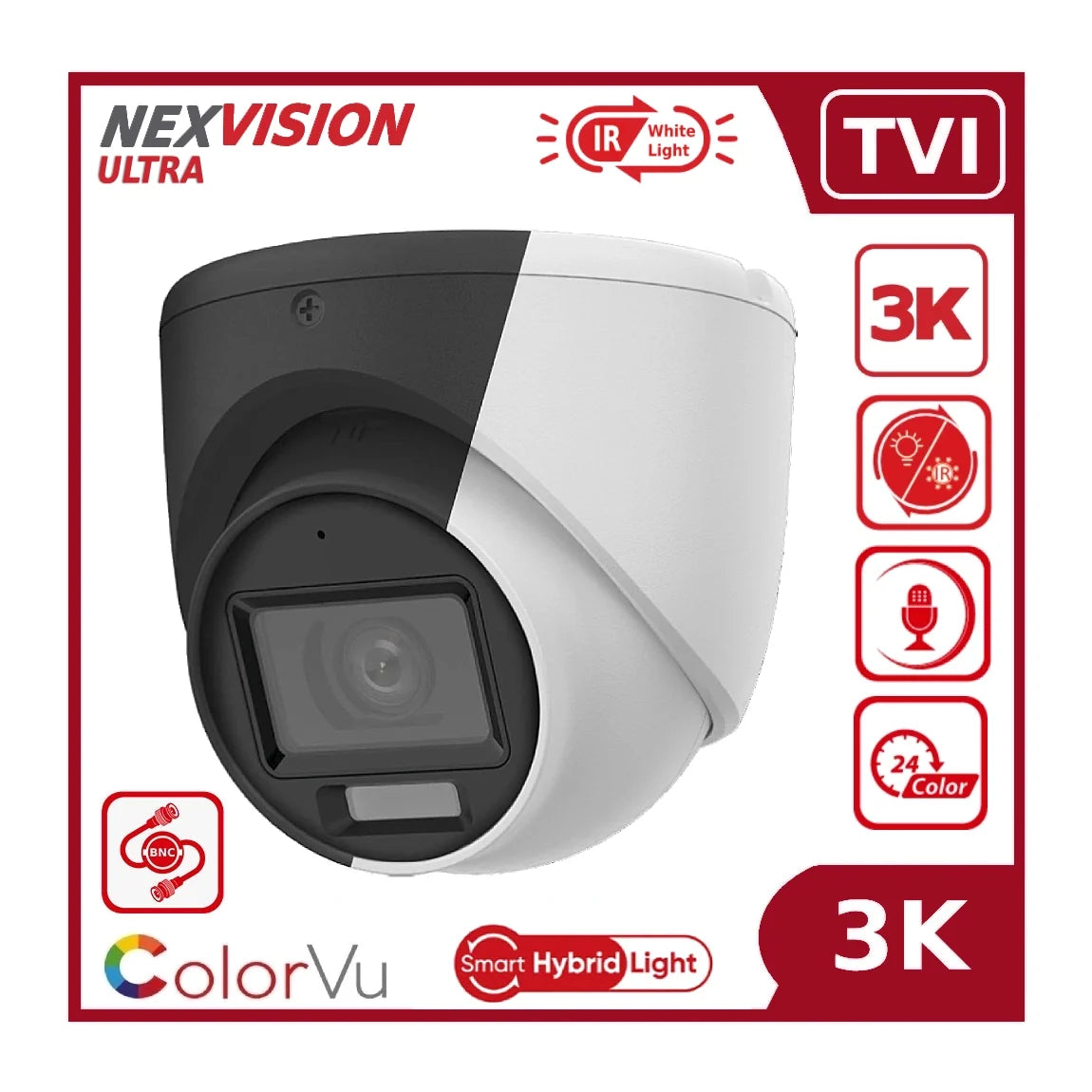 Nexvision Ultra 5MP NVC-T159H-LFS 3K ColorVu Hybrid Light TVI Turret Analogue Camera with AoC Built in Mic IP67