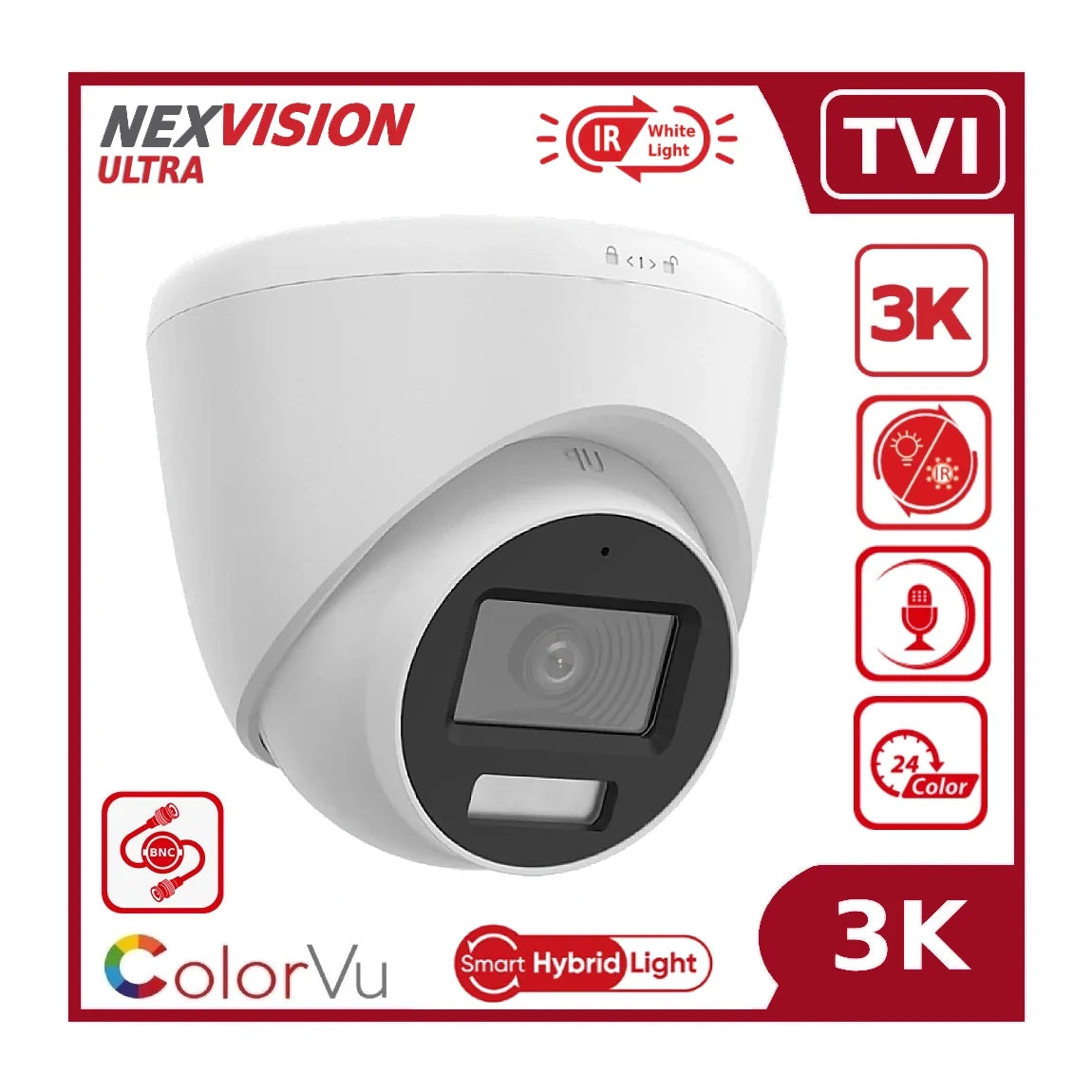 Nexvision Ultra 5MP NVC-T259H-LFS 3K ColorVu Hybrid Light TVI Analogue Turret Camera with AoC Built in Mic IP67