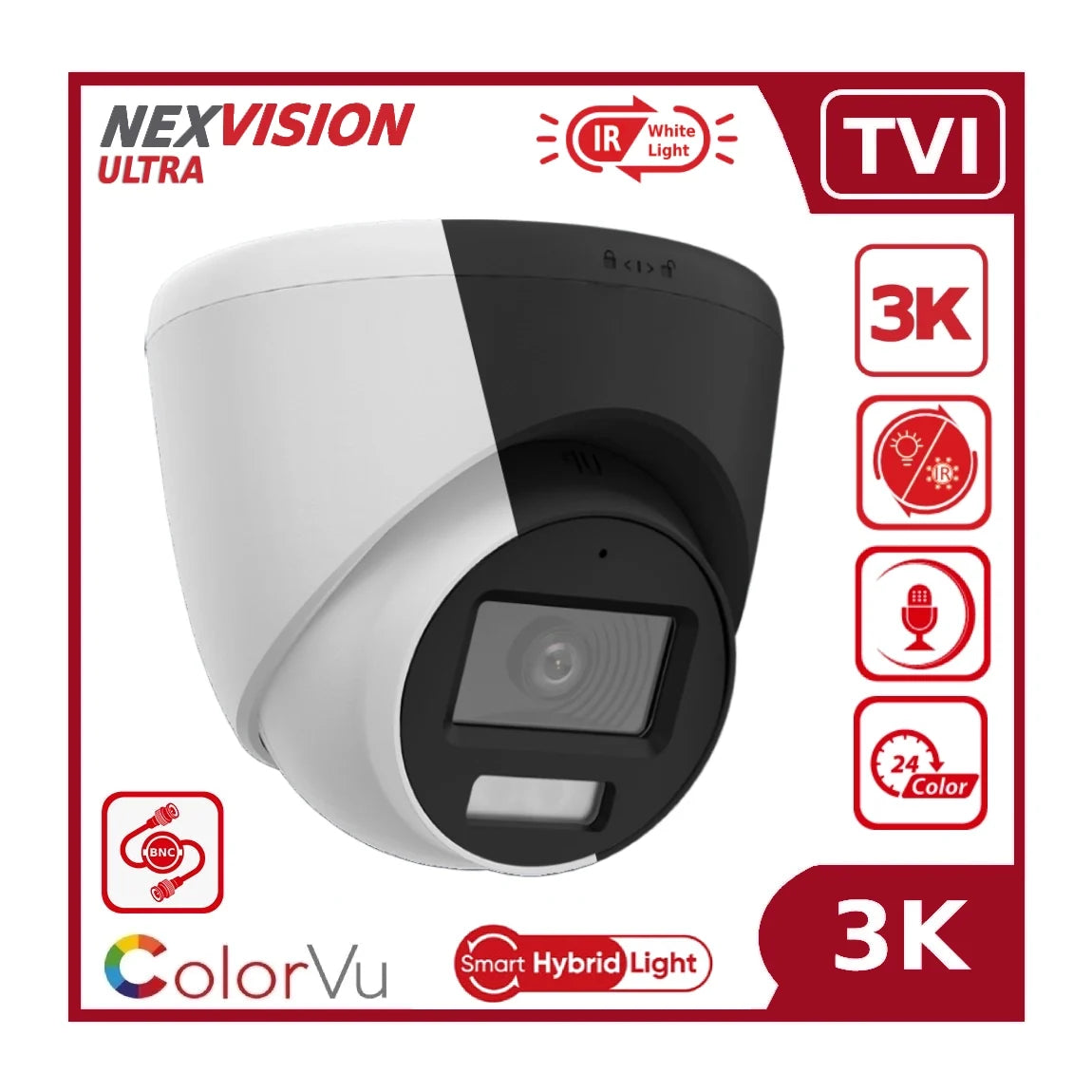 Nexvision Ultra 5MP NVC-T259H-LFS 3K ColorVu Hybrid Light TVI Analogue Turret Camera with AoC Built in Mic IP67
