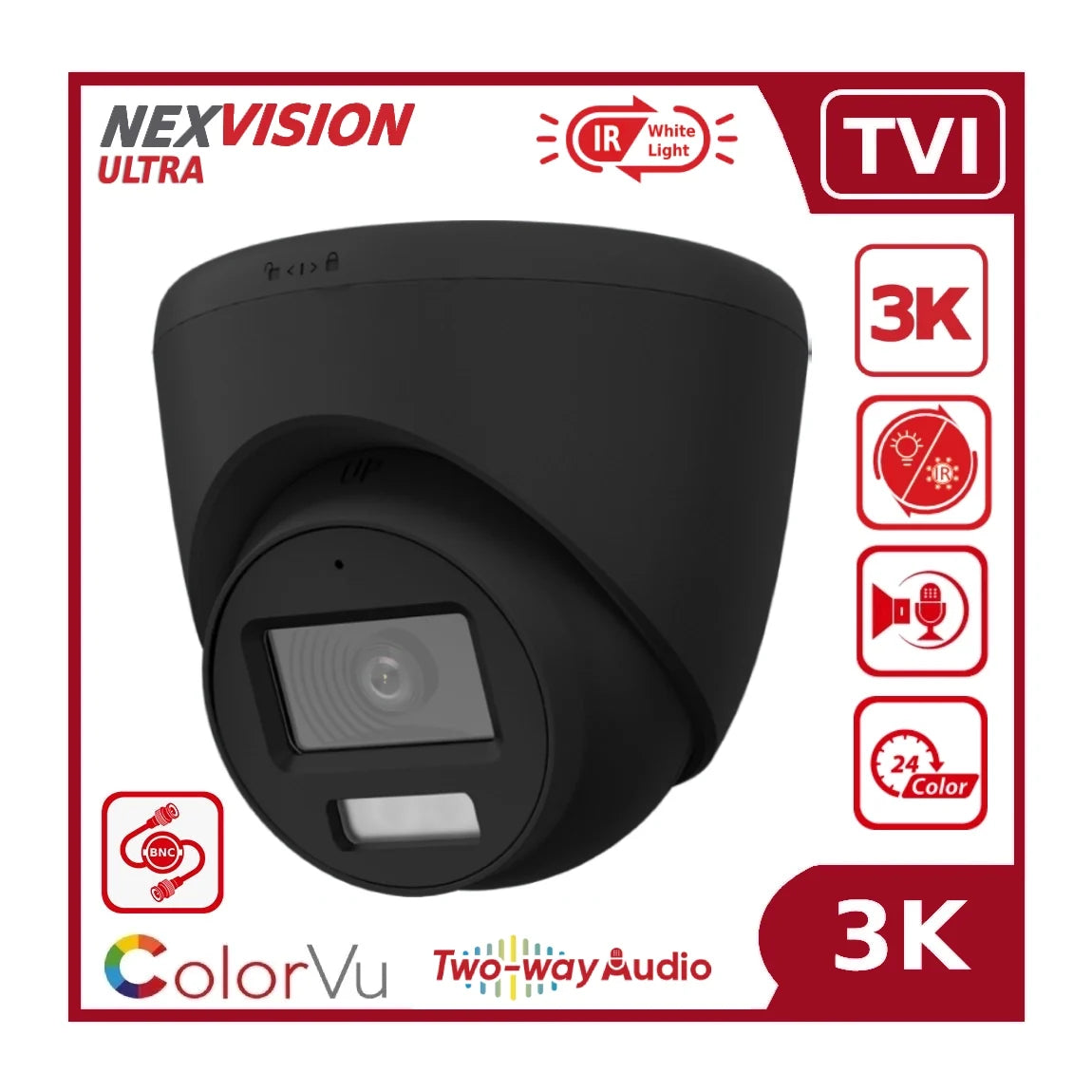 Nexvision Ultra 5MP TVI NVC-T259H-LTS 3K ColorVu Hybrid-Light TVI Analogue Turret Camera with Two-Way Audio
