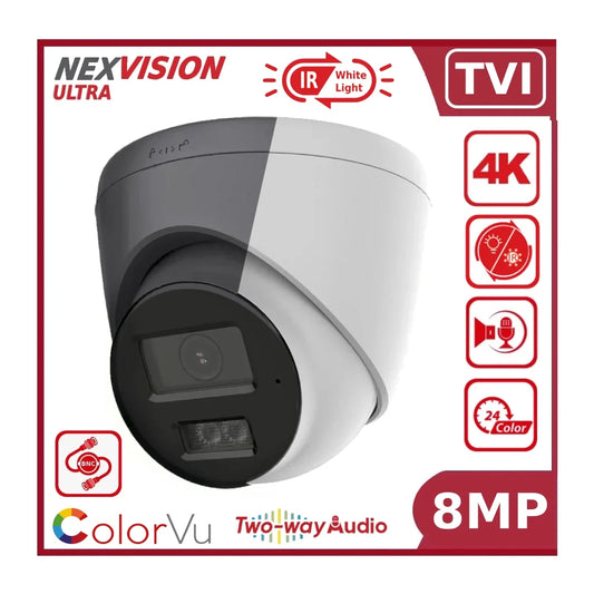 Nexvision Ultra 8MP TVI NVC-T289H-LTS 4K Turret Analigue Camera with Smart-Hybrid Light and Two-Way Audio + IR + White Light IP67
