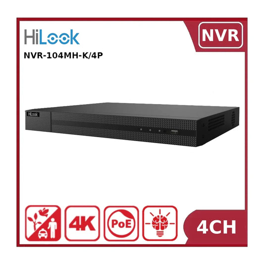 HiLook NVR-104MH-K-4P 4 Channel 4K PoE NVR, with Full 4K 4CH at 8MP and with Motion Detection 2.0