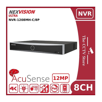Nexvision 8CH NVR-1208MH-C/8P 12MP 8 Channel AcuSense PoE NVR with 3CH 12MP or 5CH 8MP Support