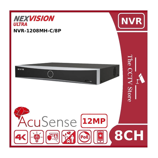Nexvision 8CH NVR-1208MH-C/8P 12MP 8 Channel AcuSense PoE NVR with 3CH 12MP or 5CH 8MP Support