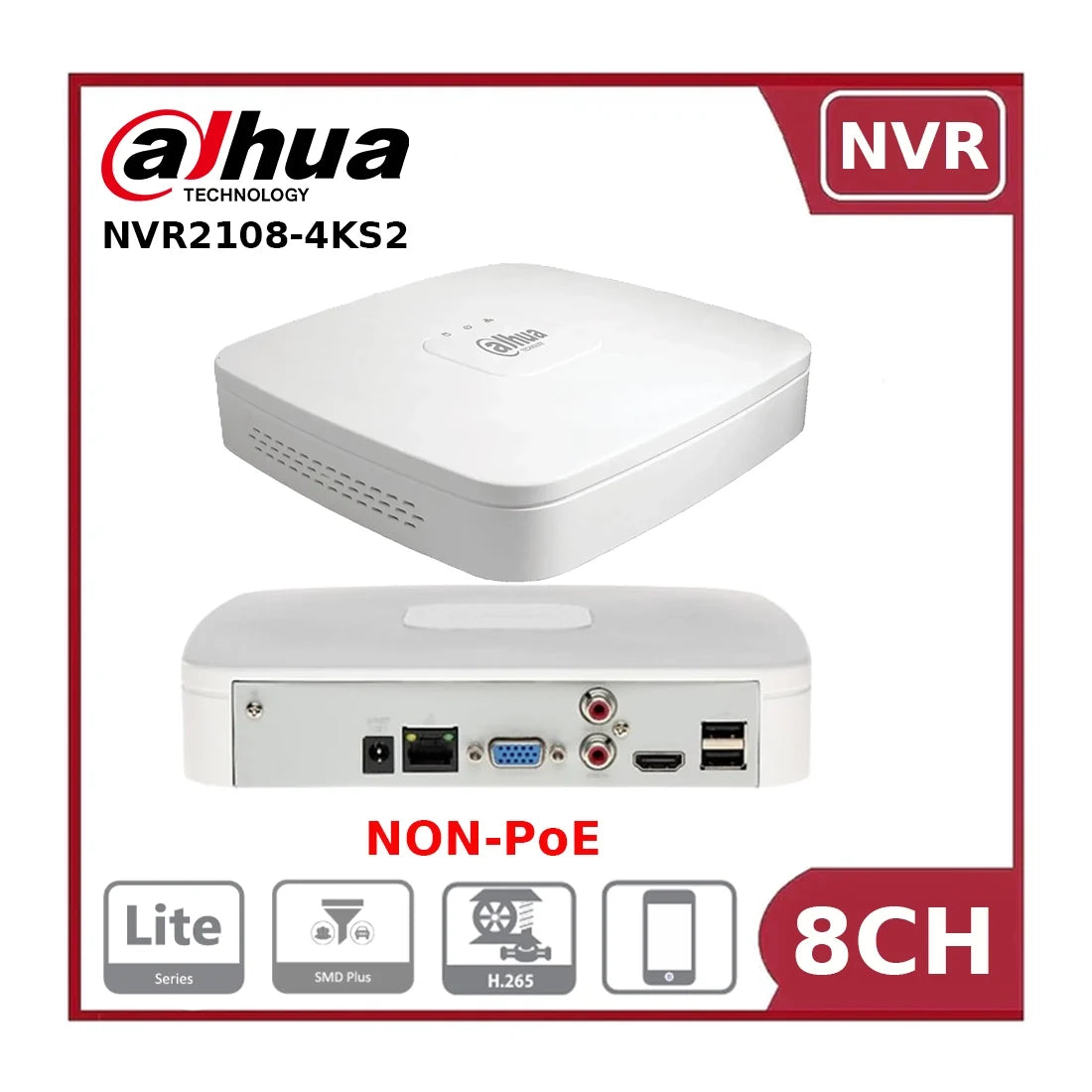 Dahua DHI-NVR2108-4KS2 8-Channel 4K Network Video Recorder, NON-PoE - NR
