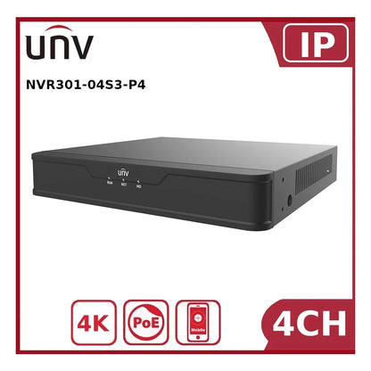 Uniview NVR301-04S3-P4 4-Channel PoE NVR 1-SATA, H.265, 4K HDMI Output