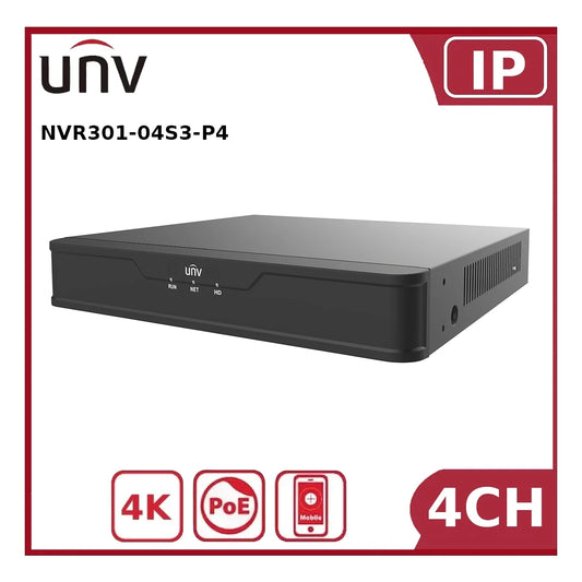 Uniview NVR301-04S3-P4 4-Channel PoE NVR 1-SATA, H.265, 4K HDMI Output