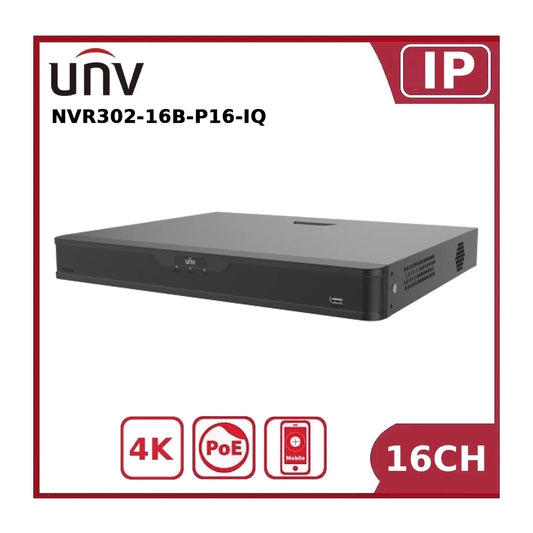 Uniview NVR302-16B-P16-IQ 16 Channel PoE NVR with AI Smart Detection, 4K Recording & 16 Built-in PoE Ports