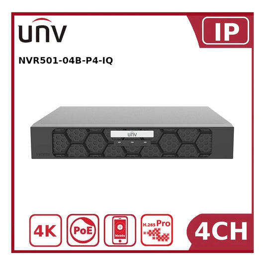 Uniview NVR501-04B-P4-IQ 4-Channel PoE NVR – 1-SATA, Built-in AI, Ultra265/H.265, 4K HDMI Output