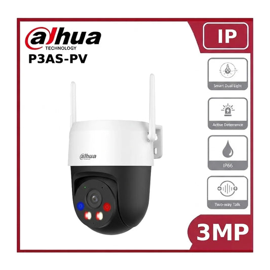 Dahua P3AS-PV 3MP Outdoor Wi-Fi Pan & Tilt Camera with AI Detection, Active Deterrence & Two-Way Audio
