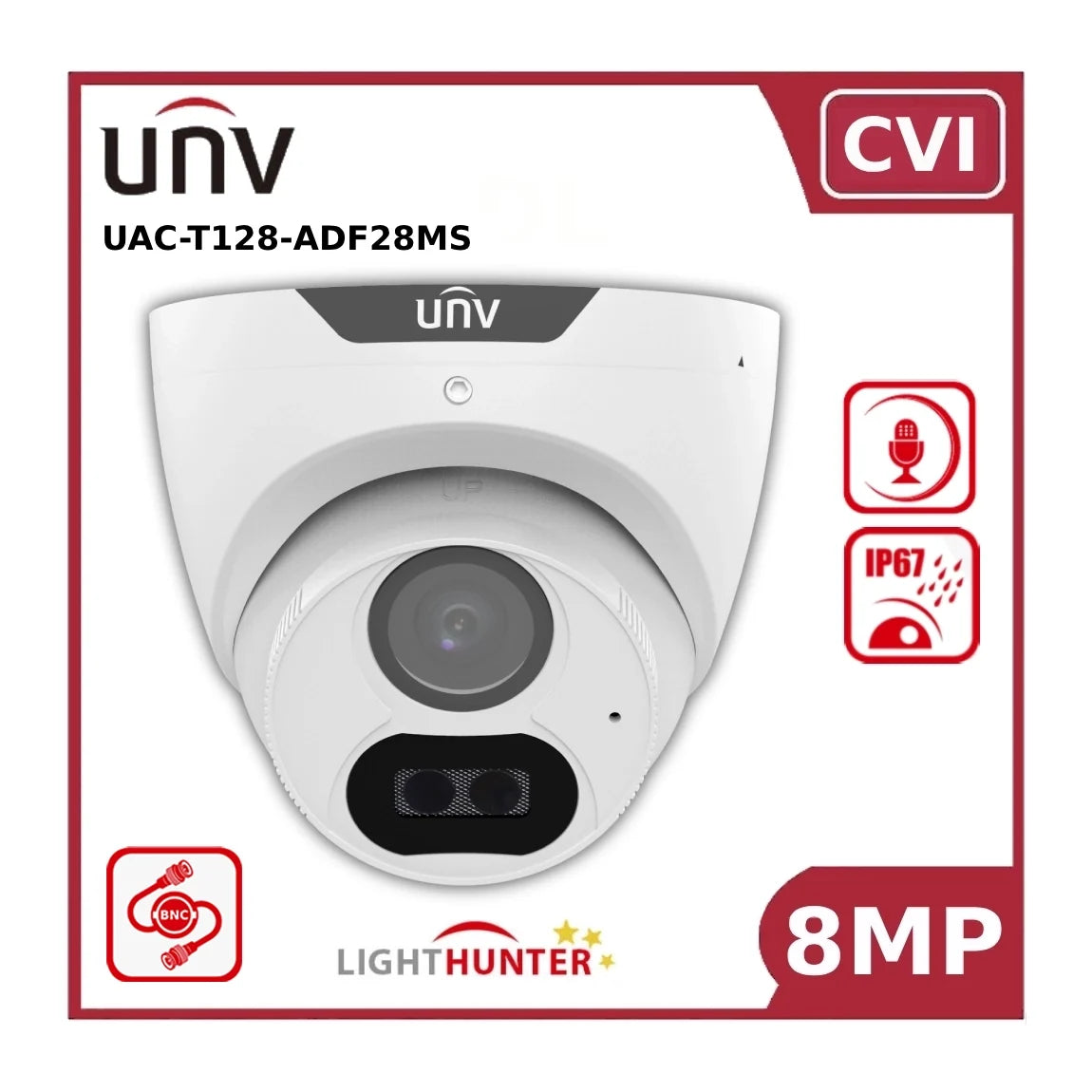 Uniview UAC-T128-ADF28MS 8MP LightHunter 4K IR Fixed Turret Analog Camera, Built-In Microphone, 40M IR Range