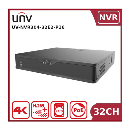 Uniview NVR304-32E2-P16 32-Channel PoE NVR, 12MP, 4×SATA, RAID Support - NR