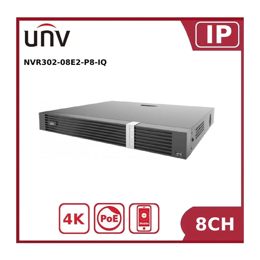 Uniview 12MP UNV-NVR302-08E2-P8-IQ 8 Channel 2 HDD Network Video Recorder PoE NVR "Limited Stock"