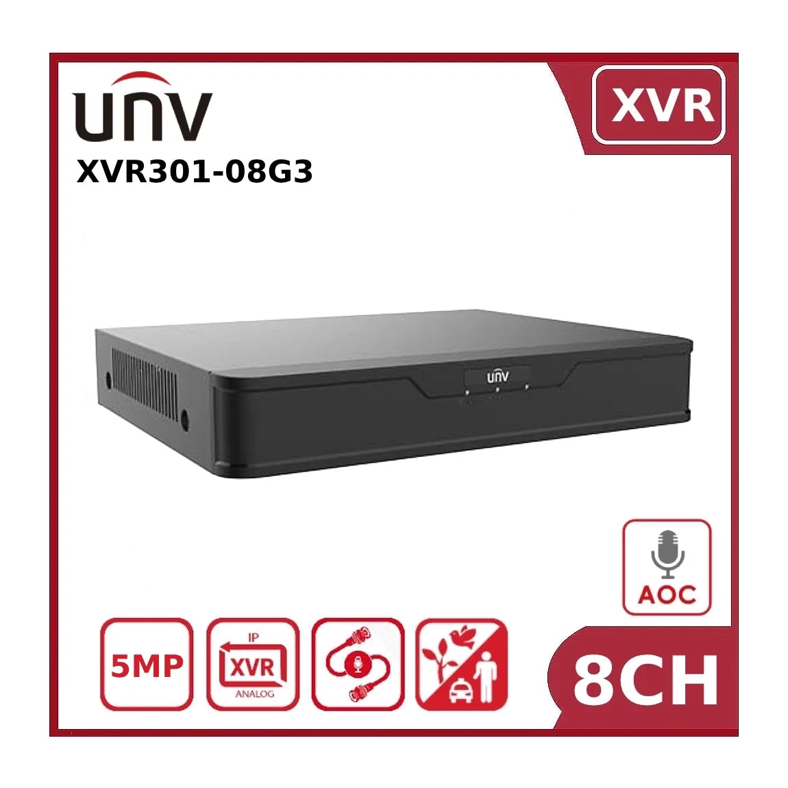 Uniview XVR301-08G3 8 Channel 5MP Hybrid XVR With Motion Detection, 1 HDD and AoC "EOL"