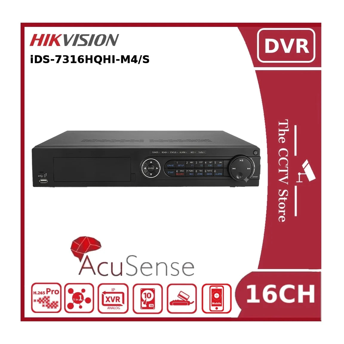 Hikvision iDS-7316HQHI-M4/S 16-Channel AcuSense Turbo HD DVR 1080p / 3K Lite, H.265 Pro+, 4 SATA Bays