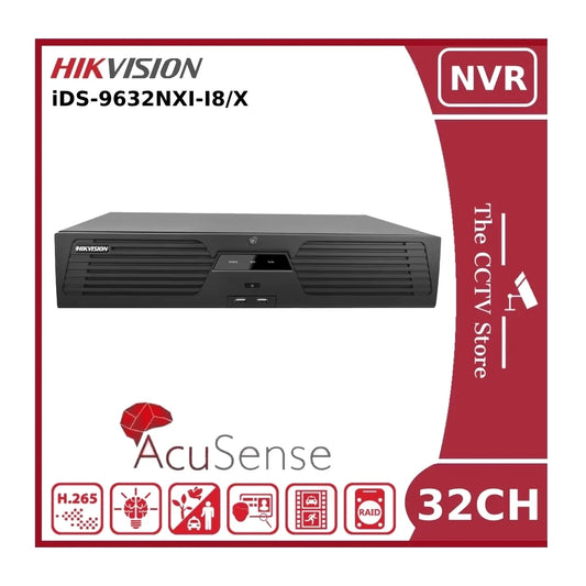 Hikvision iDS-9632NXI-I8/X 32 Channel Non-PoE 12MP 4K DeepinMind NVR With AcuSense & 8 HDD Bays - NR