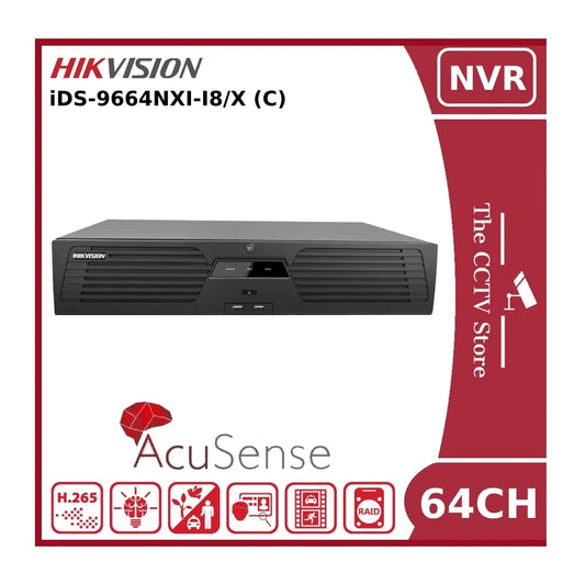 Hikvision iDS-9664NXI-I8/X 64 Channel Non-PoE 12MP 4K DeepinMind NVR With AcuSense & 8 HDD Bays - NR